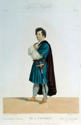 Den franske tenor Adolphe Nourrit (1802-1839) i rollen som Melechtal i operaen "Guillaume Tell" (William Tell) af Gioacchino Rossini (1792-1868). Illustration af Alexandre Lacauchie (1800-tallet) Paris. Operamuseets bibliotek