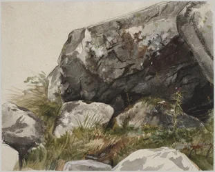 Klippelandskab (akvarel med blæk og kul)