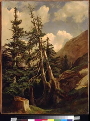 Graner i bjergene ved Calame, Alexandre (1810-1864). Olie på lærred, Mål: 68,5x53. State A. Pushkin Museum of Fine Arts, Moskva