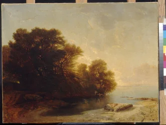 Træer ved søen ved Calame, Alexandre (1810-1864). Olie på lærred, Mål: 62x81. State A. Pushkin Museum of Fine Arts, Moskva