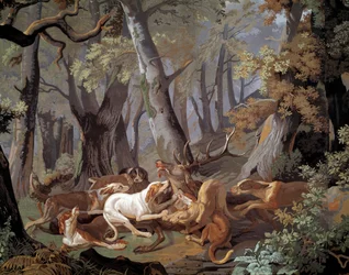 Stag Hunting Dussy tapet efter et maleri af Alexandre-Francois Desportes (1661-1743). 1851. Paris, Dekorativ Kunst