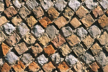 Nærbillede af et opus reticulatum gulv. Civitella akropolis, Italien, Abruzzo-regionen, Chieti