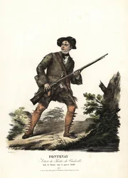 Jean-Baptiste Fontenay og Martin i Le Poor Diable af Balisson og Dumersan, Theatre du Vaudeville. Håndkoloreret litografi af F. Noel efter en illustration af Alexandre-Marie Colin fra portrætter af skuespillerinder i forskellige roller, F. Noel, Paris