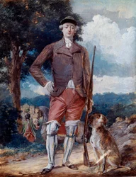 Portræt ved foden af Charles-Philippe af Frankrig (1757-1836), greve af Artois, fremtidige Charles X, i jægerdragt Akvarel af Alexandre Moitte (1750-1828) Amiens fra det 18. århundrede, Musee de Picardie