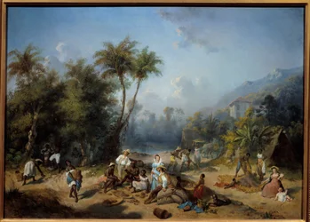 En kakaoplantage i Vestindien Maleri af Alexandre Balance (1822-1893) 1800-tallet søn. 0,5x0,7 m La Rochelle, Musee du Nouveau Monde - En kakaoplantage i Vestindien. Maleri af Alexandre Balance (1822-1893)