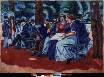 Under rosa skygge. Maleri af Alexei Alexeyevich Morgunov (Morgounov) (1884-1935), olie på lærred