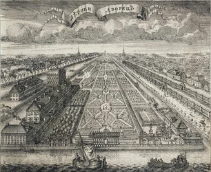 Udsigt over sommerhaven fra Neva-floden, 1717