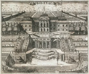 Udsigt over det store palads i Peterhof, 1717.