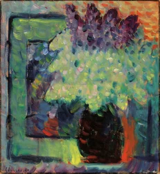 Stor stilleben lilla buket i vase, 1936.