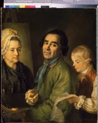 Portræt af kunstneren Alexei P.Antropov (1716-1795) med sin søn (Portræt af kunstneren Alexei P.Antropov med sin søn). Maleri af Petro Semyonovich Drozhdin (1745-1805), olie på lærred