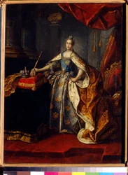 Portræt af kejserinde Catherine II (1729-1796) af Rusland. Maleri af Alexei Petrovich Antropov (1716-1795), olie på lærred