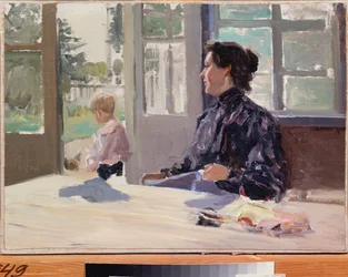 On The Terrace - Maleri af Alexander Stepanovich Stepanov (1858-1923), olie på lærred, russisk kunst, slutningen af ​​det 19.-begyndelsen af ​​det 20. århundrede, modernisme - Statens kunstmuseum, Nizhny Novgorod (Rusland)