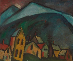 bjerglandskab med huse; Bjerglandskab med huse, 1912