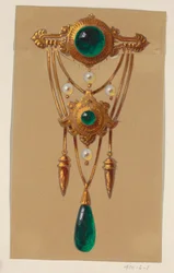 Design til en guld- og cabochon-perlebroche