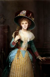 Portræt af kvinde med stor hat, maleri af Alexis Joseph Perignon (1806-1882) Dijon fra det 19. århundrede, Musee des Beaux Arts