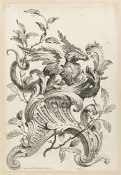 Winged Griffon på en Rocaille -beslag, fra Premiere Partie Diverse Ornements