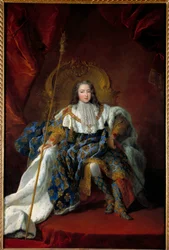 Portræt af Ludvig 15. (1710-1774) som barn på sin trone, iført kroningsdragt og med kroningsinsignier, 1723. Mål: 2,26 x 1,8 m