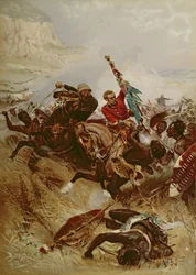 Løjtnanterne Nelville og Coghill redder farverne, 1881 (oleograf)