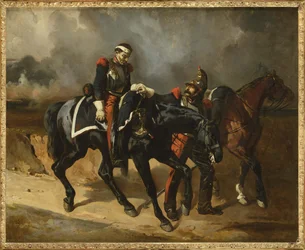 Le cuirassier wounde - Den sårede Cuirassier, af De Dreux, Alfred (1810-1860). olie på lærred