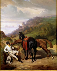 Hvid dreng og hans heste Maleri af Alfred De Dreux (1810-1860). 19. århundrede. Privat samling