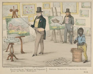 Vive la France, Billedhandlere, der forbereder sig til det offentlige salg Billeddea..., 1840.