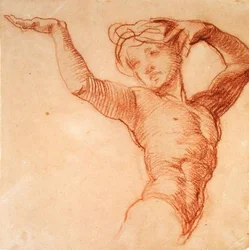 Studie af en nøgen figur (rødt kridt på buff-papir)