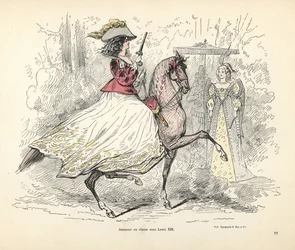 Jagtkostume til en kvinde, kong Ludvig XIII af Frankrigs æra