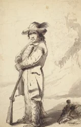 A Rocky Mountain Trapper, Bill Burrow, ca. 1837 (blyant, pen og blæk og vask på papir)