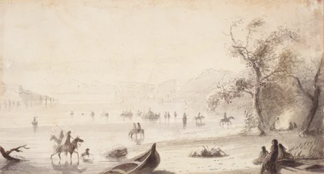 Bull Boating Across the Platte, ca. 1837 (tegning på papir)