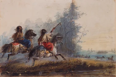 Hunner, slangestamme, køreheste, ca. 1837 (blyant, akvarel og gouache på papir)