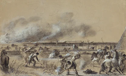 Fire on the Prairie, Sæt ild til lejren, ca. 1837 (vask med højlys på papir)