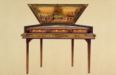 Hamret dulcimer i en malet lydkasse, 1700-tallet, fra 