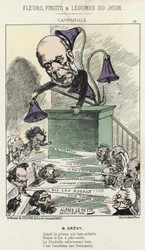 Klokkeblomst: karikatur på Grévy - ill. fra 26/06/1871 af Alfred Le Petit, i "Dagens blomster, frugter og grøntsager"