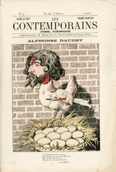 Cover af "" Les Contemporains"", nummer 9, satirisk i farver: Alphonse Daudet - Litteratur - Houle, Daudet Alphonse - Illustration af Alfred Le Pepetit (1841-1909)