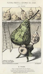 La Peire: Tegnefilm om Thiers - ill. fra 14/02/1871 af Alfred Le Petitty, i "Dagens blomster, frugter og grøntsager"".