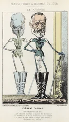 Le Myosotis: karikatur om Clément Thomas - ill. fra 03/02/1871 i "Dagens blomster, frugter og grøntsager"