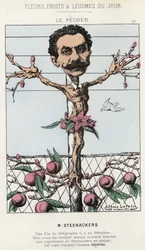 Le Pêcher: Tegnefilm om Steenackers - ill. fra 30/01/1871 i "Dagens blomster, frugter og grøntsager"