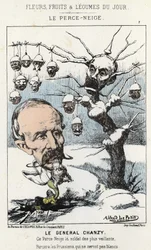 Le Perce-Neige: karikatur om general Antoine Alfred Eugène Chanzy (1823 - 1883) - ill. fra 15/01/1871 i "Dagens blomster, frugter og grøntsager"