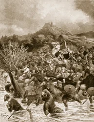 Kong Penda dræbt på Winwaed-marken, 655, illustration fra »Hutchinson