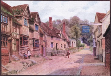 Huse tidligere besat af vævere, Kersey, Suffolk, fra The Cottages and the Village Life of Rural England udgivet af Dent & Sons Limited