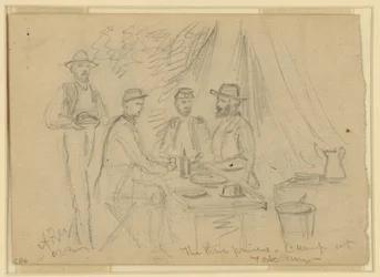 De tre prinser, lejr i Yorktown, 5. april-4. maj 1862 (blyant på papir)