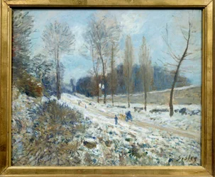 Côte du Coeur-Volant i Marly under sneen Maleri af Alfred Sisley (1839-1899) 1877 Søn. 0,46x0,55 m Paris, Orsay Museum
