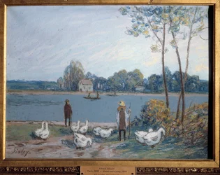 På kanten af Loing. Maleri af Alfred Sisley (1839 - 1899)