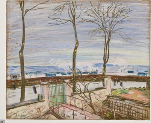 Moret Railroad Station om vinteren (pastel på papir)