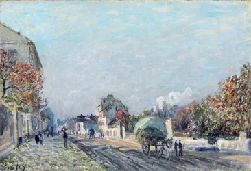 A street in Marly - Maleri af Alfred Sisley (1839-1899), olie på lærred, 38,1 x 55,9 cm