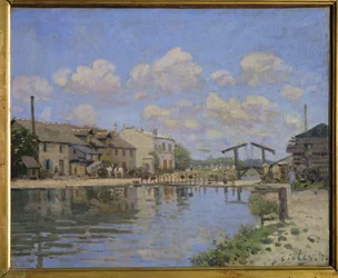 Udsigt over Canal St. Martin, Paris ... (olie på lærred)