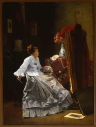 Tilskrevet A.Stevens, Lady at her Staffeli / Maleri