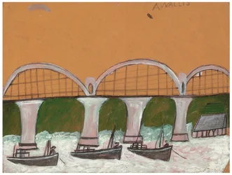 Saltash Bridge (blyant og olie på kort)