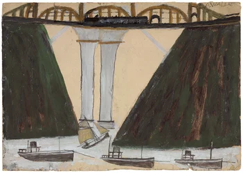 Saltash Bridge, ca. 1930 (blyant og olie på kort)