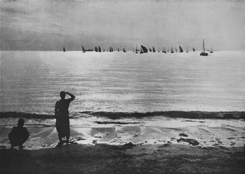 Pearling Fleet Coming Back to Anchorage at Sunset, c1890, 1910